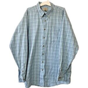 LL Bean Long Sleeve Button Down Shirt Blue Green White Check Mens Size XL-TALL